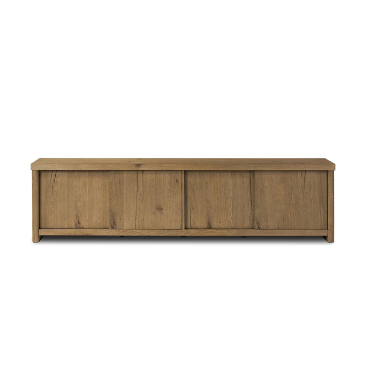 Worn Oak Solid Wood Media Console with Sliding Doors