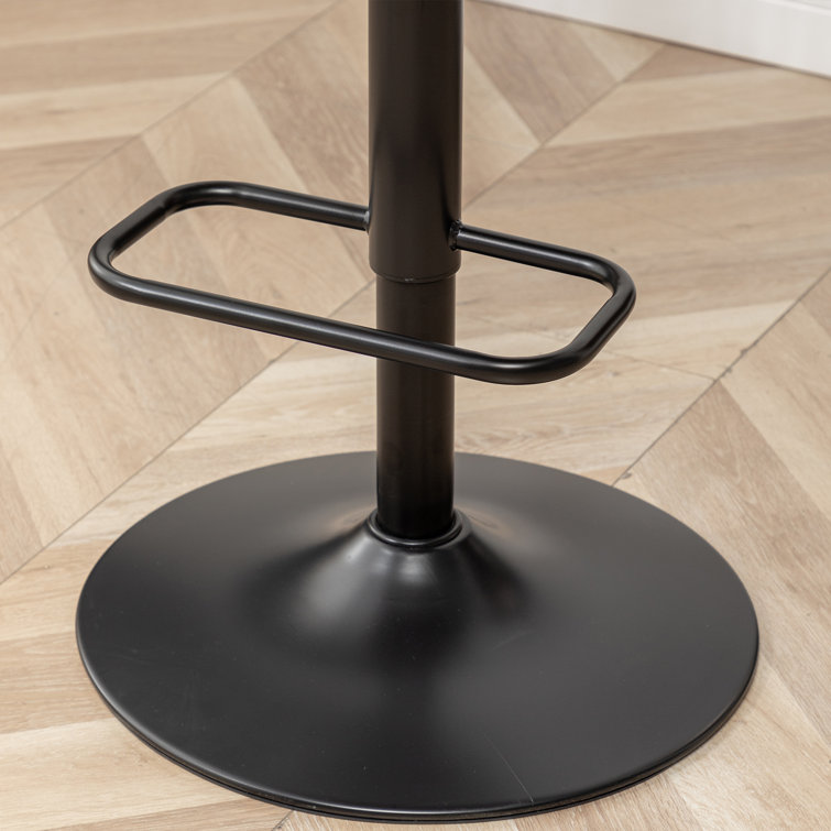 Adjustable Black Leather Swivel Bar Stool with Walnut Back