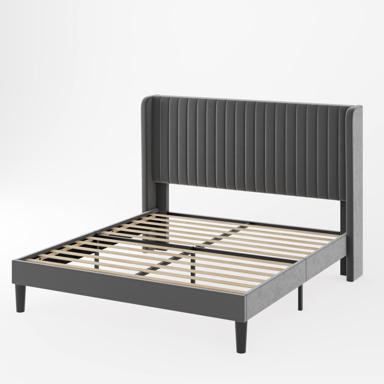 Elegant Teal Velvet Queen Platform Bed with Tufted Wingback Headboard