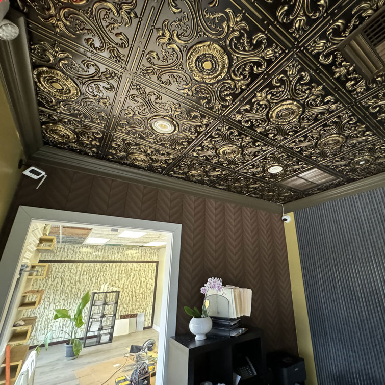 Venice Antique Brass 2x2 Faux Tin PVC Ceiling Tile
