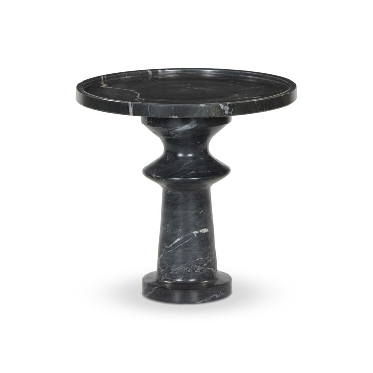 Skylar Round Black Marble and Hardwood End Table