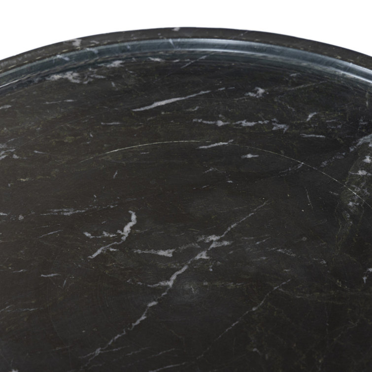 Skylar Round Black Marble and Hardwood End Table