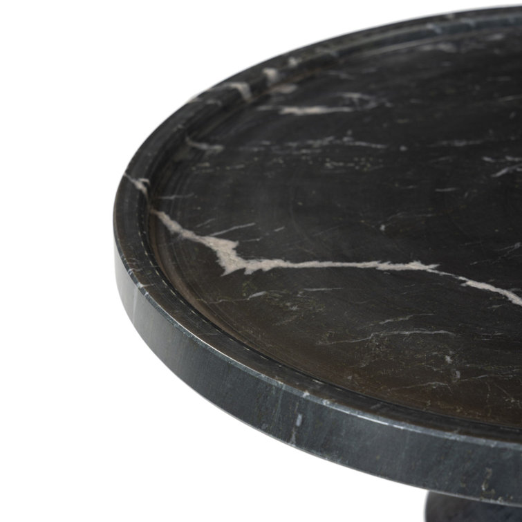 Skylar Round Black Marble and Hardwood End Table