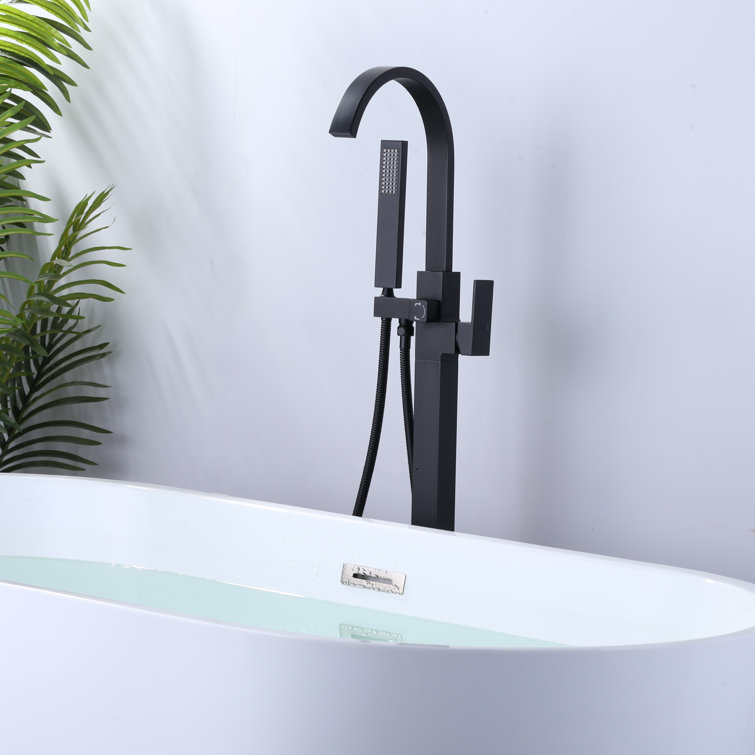 Matte Black Freestanding Tub Filler with Waterfall Spout