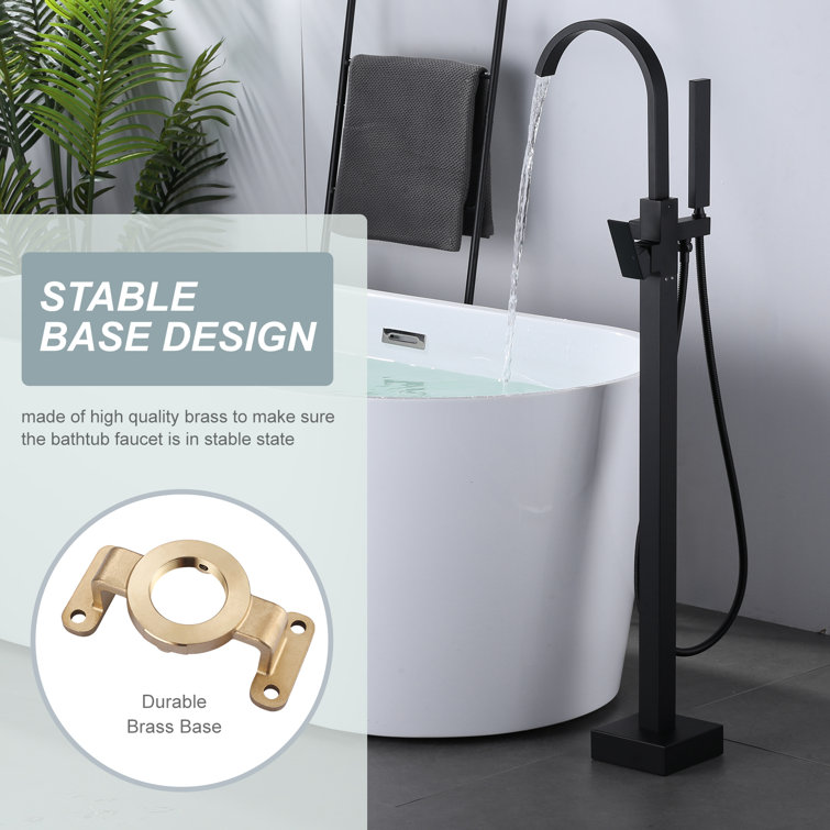 Matte Black Freestanding Tub Filler with Waterfall Spout