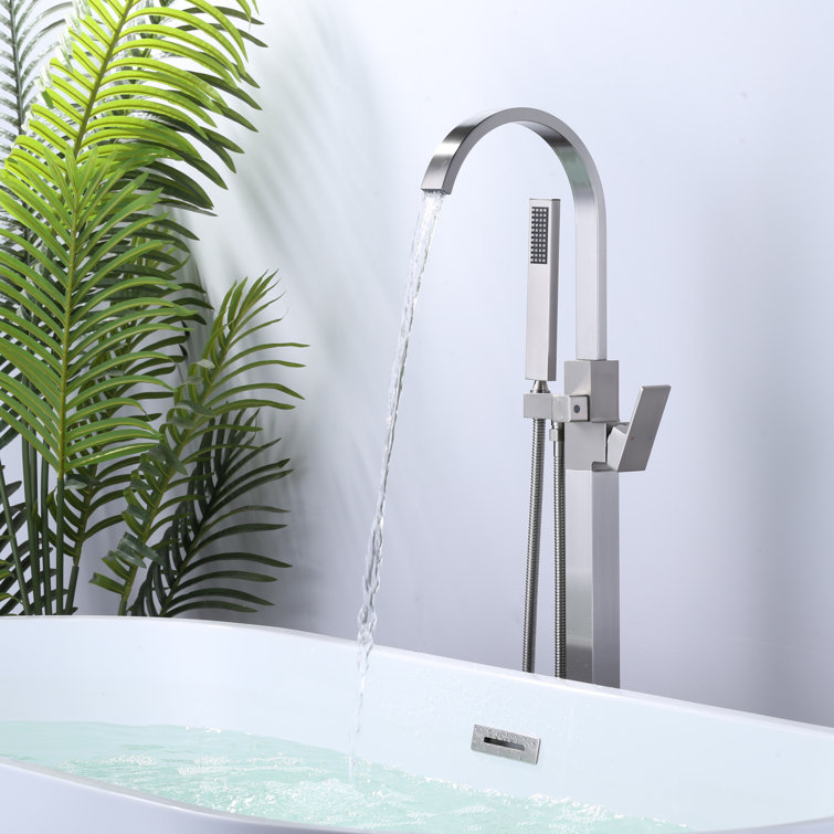 Brushed Nickel Freestanding Tub Filler with Hand Shower
