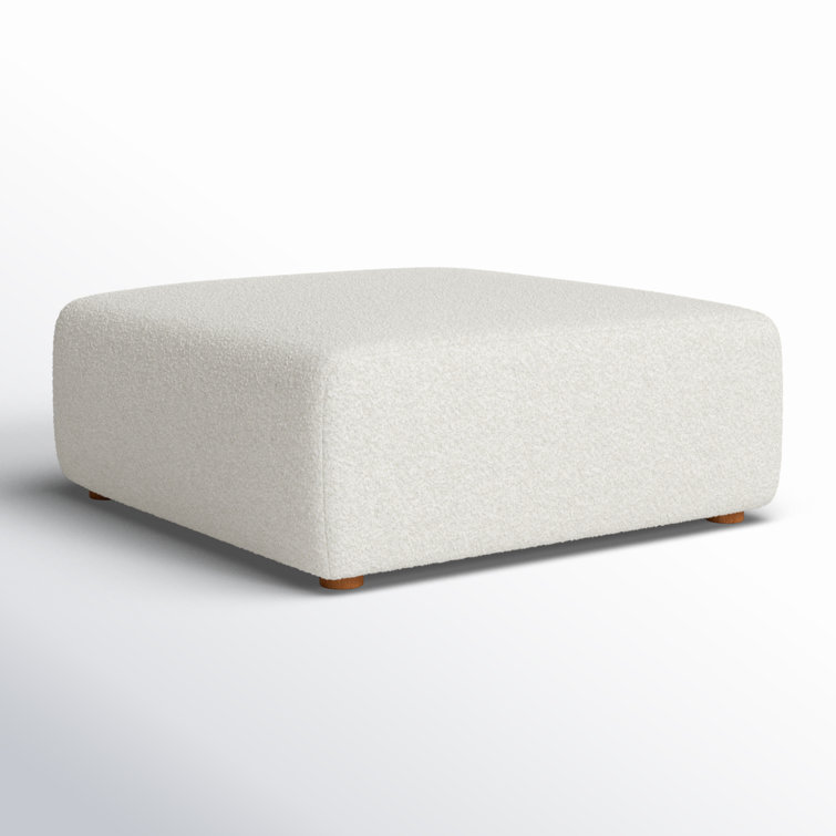 Hangover Cream Boucle Square Ottoman with Wood Legs