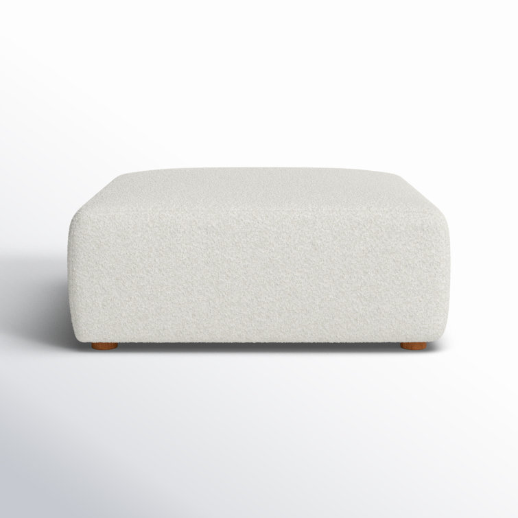 Hangover Cream Boucle Square Ottoman with Wood Legs