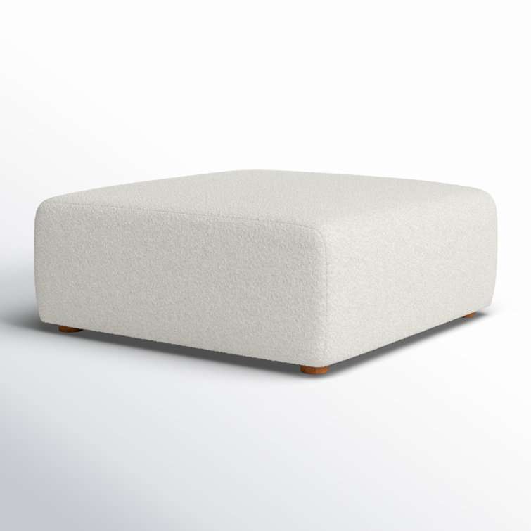 Hangover Cream Boucle Square Ottoman with Wood Legs