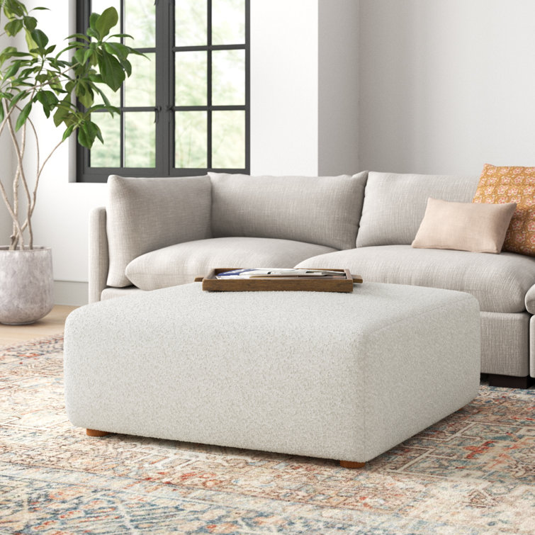 Hangover Cream Boucle Square Ottoman with Wood Legs