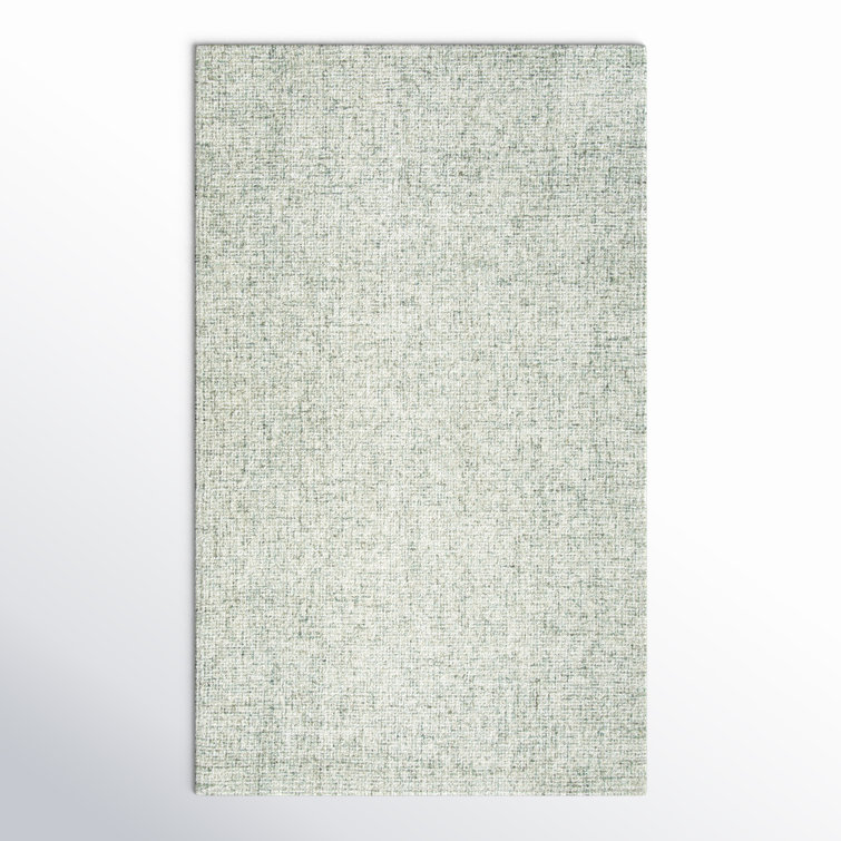 Ivory and Light Green Hand-Tufted Wool Rectangular Rug 9' x 12'