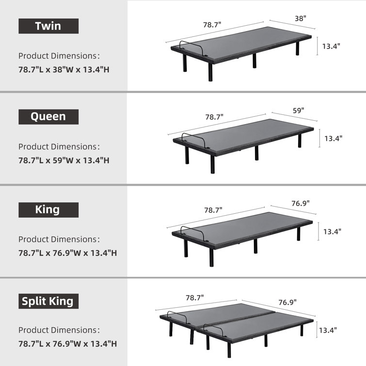 ESHINE Split King Adjustable Bed with 14-Inch Gray and Black Memory Foam Mattress