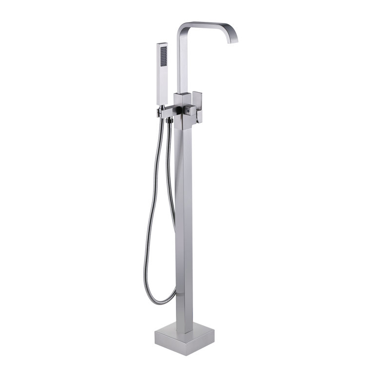 Brushed Nickel Freestanding Tub Filler with Handshower