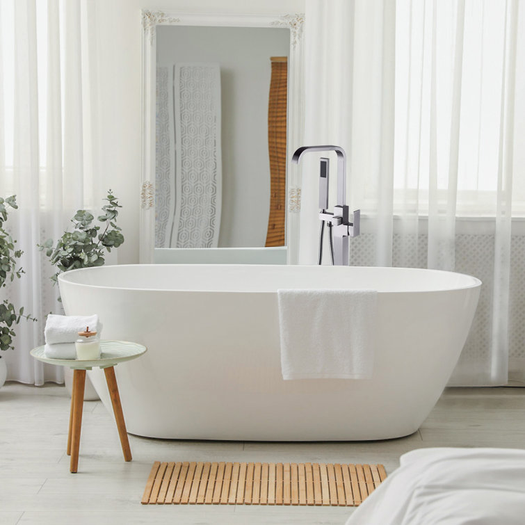 Brushed Nickel Freestanding Tub Filler with Handshower