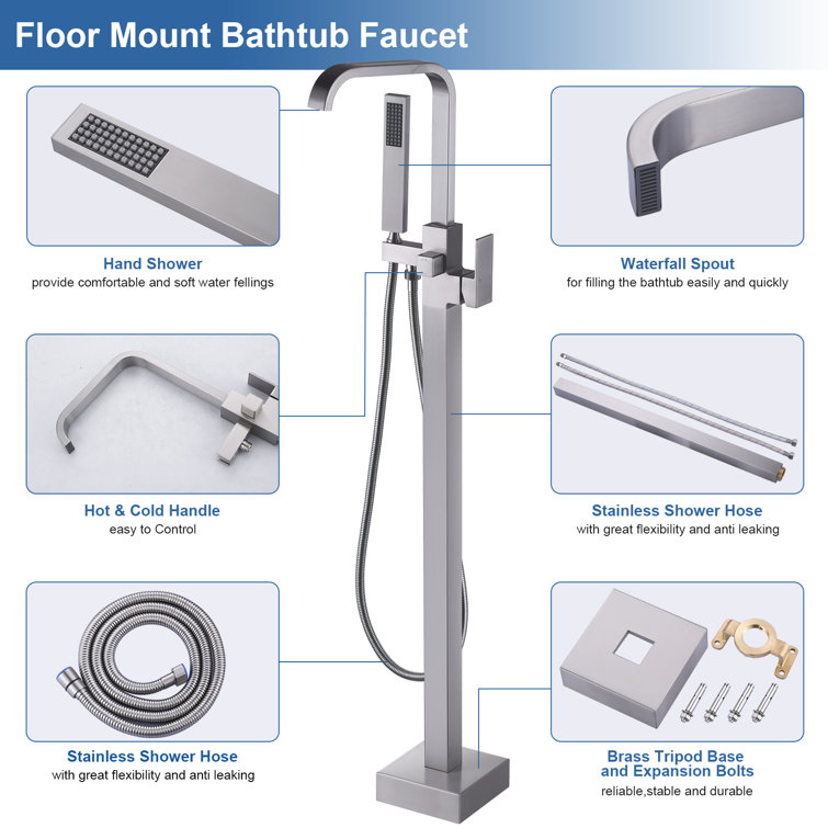 Brushed Nickel Freestanding Tub Filler with Handshower