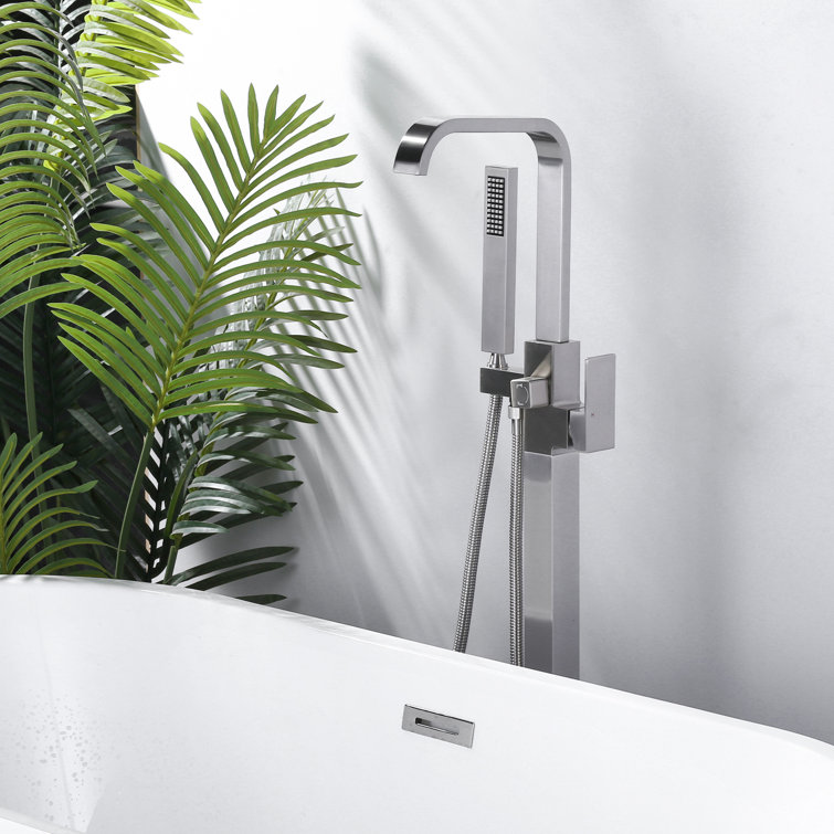 Brushed Nickel Freestanding Tub Filler with Handshower