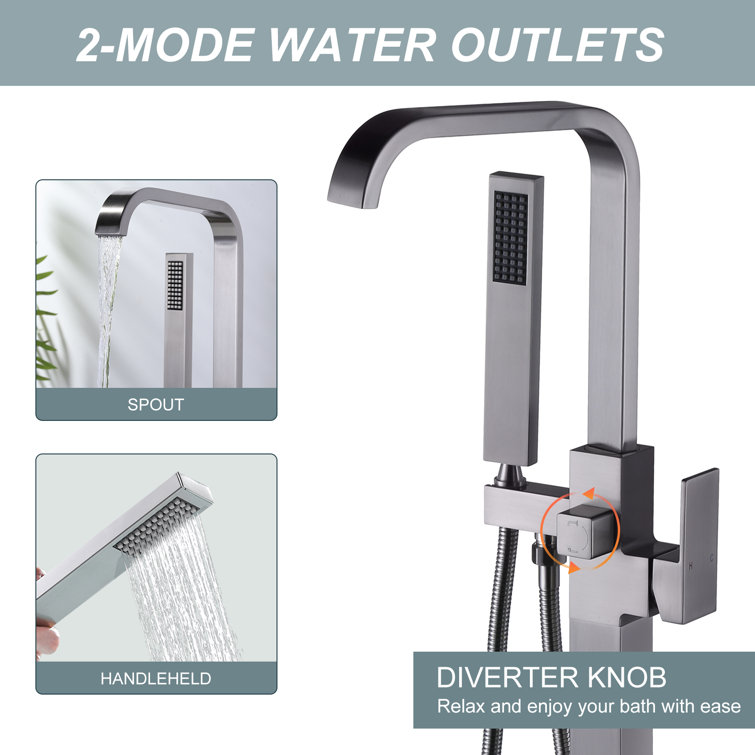 Brushed Nickel Freestanding Tub Filler with Handshower
