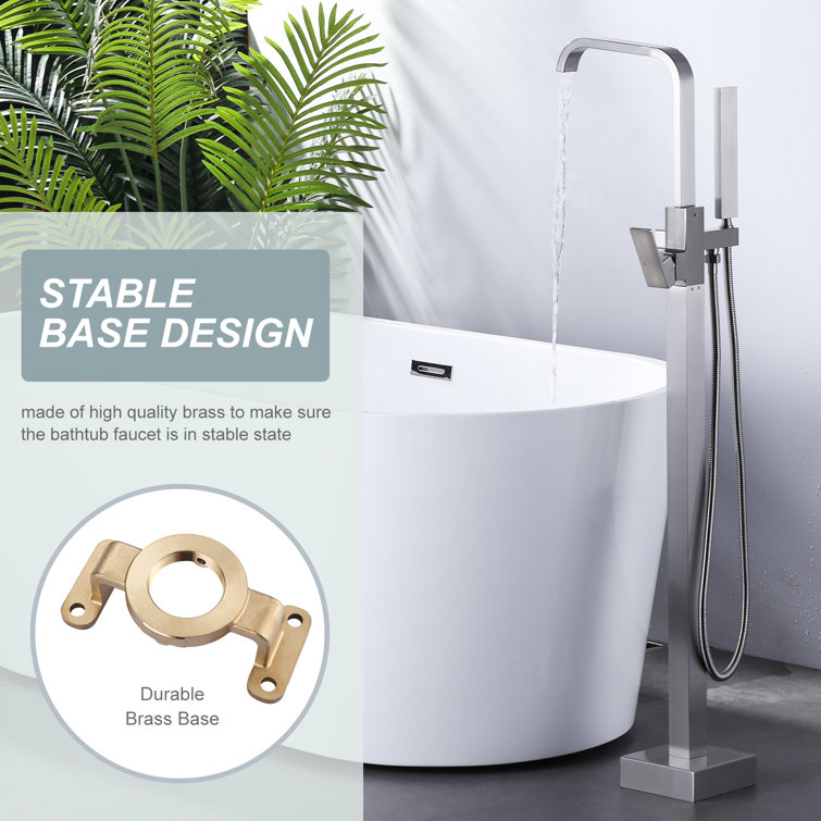 Brushed Nickel Freestanding Tub Filler with Handshower