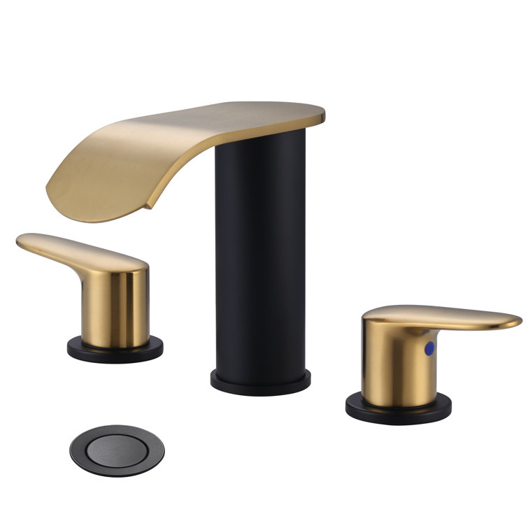 Black and Gold 8-Inch Widespread Double Handle Bathroom Faucet