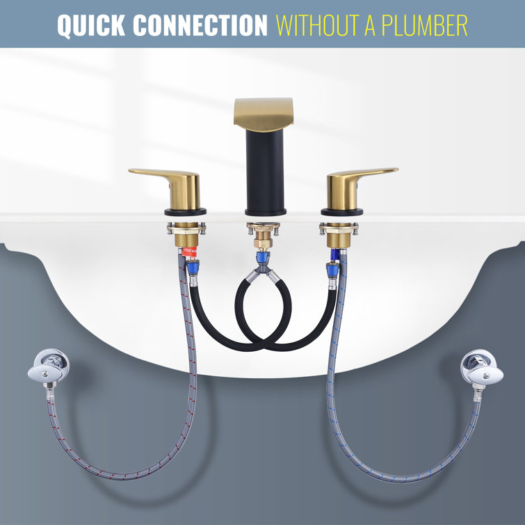 Black and Gold 8-Inch Widespread Double Handle Bathroom Faucet