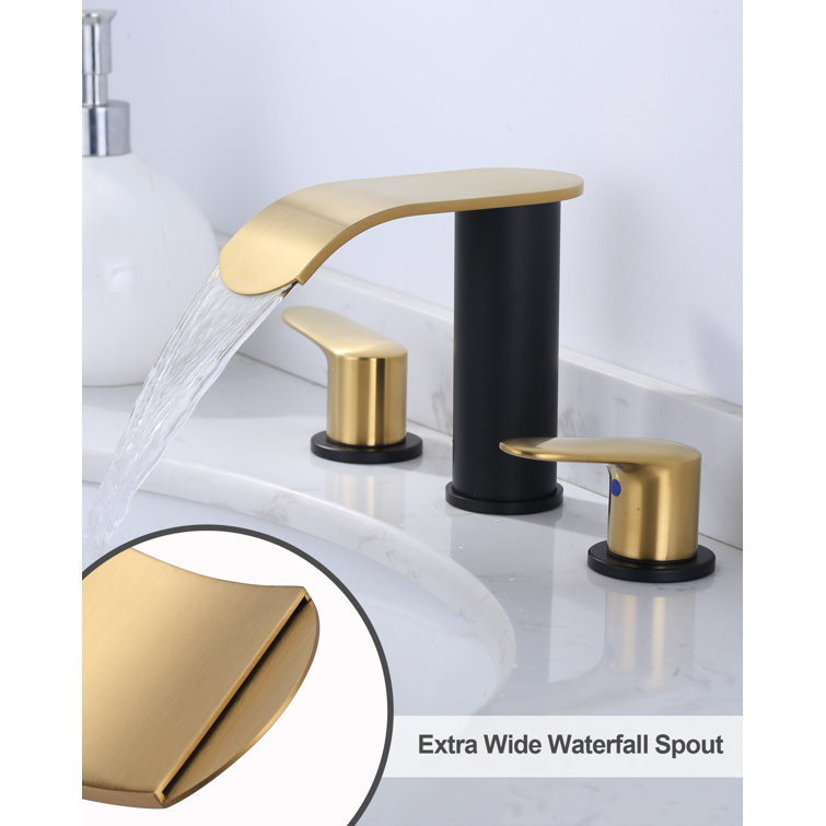 Black and Gold 8-Inch Widespread Double Handle Bathroom Faucet
