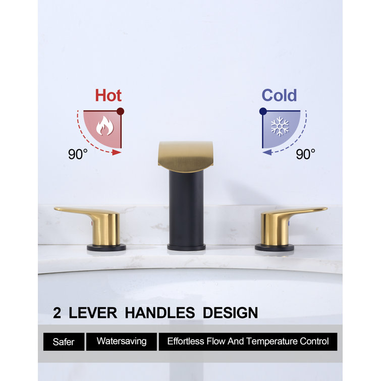 Black and Gold 8-Inch Widespread Double Handle Bathroom Faucet