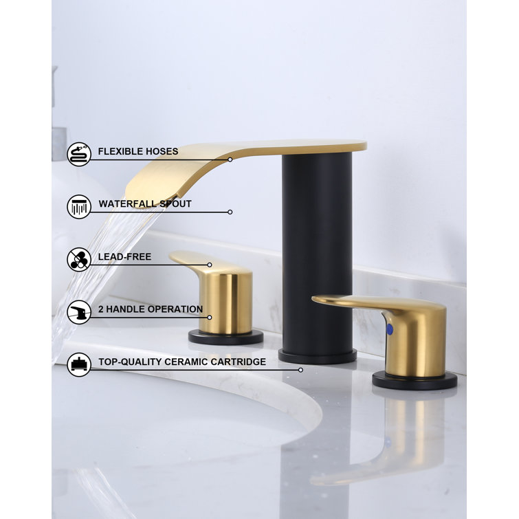 Black and Gold 8-Inch Widespread Double Handle Bathroom Faucet