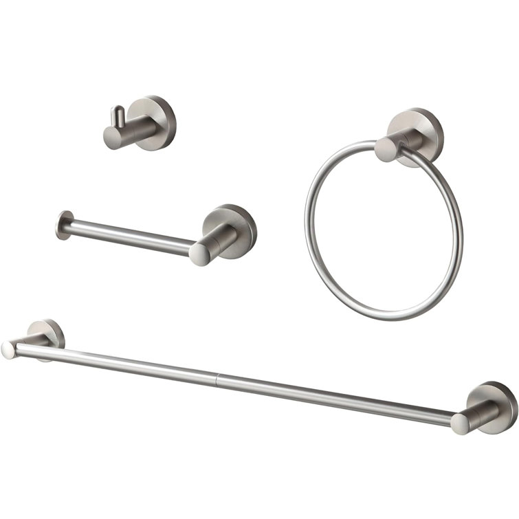 Brushed Nickel 4-Piece Bathroom Hardware Set with Adjustable Towel Bar