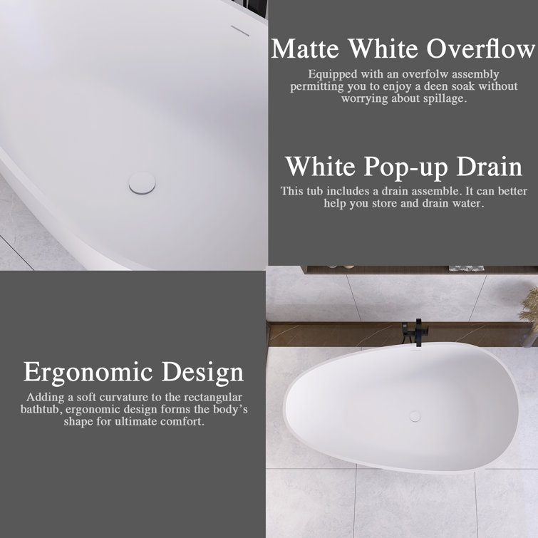 67'' Matte White Solid Surface Freestanding Soaking Bathtub