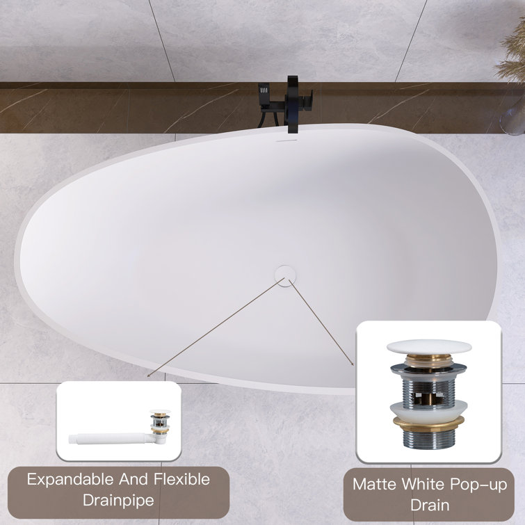 67'' Matte White Solid Surface Freestanding Soaking Bathtub