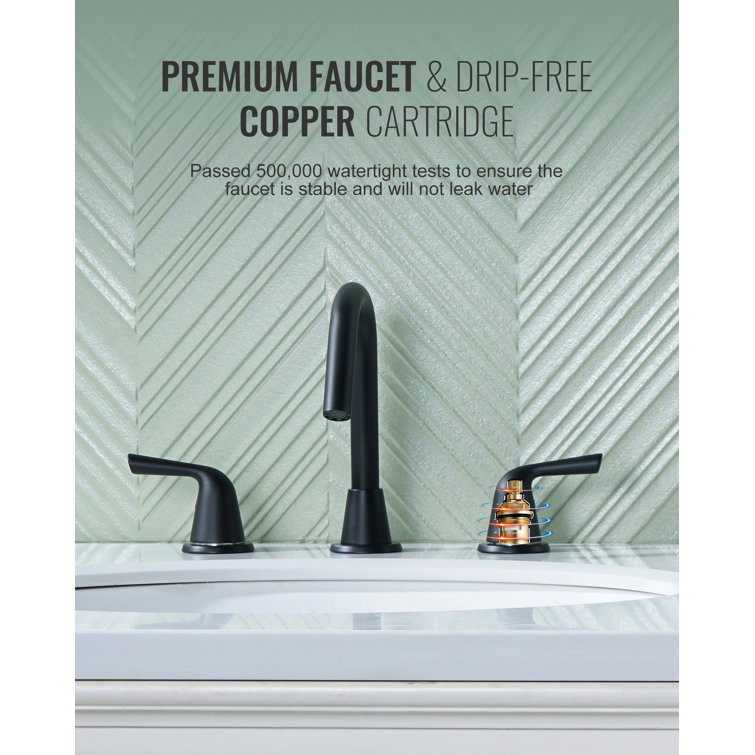 Matte Black Double Handle Widespread Bathroom Faucet with Drain Kit