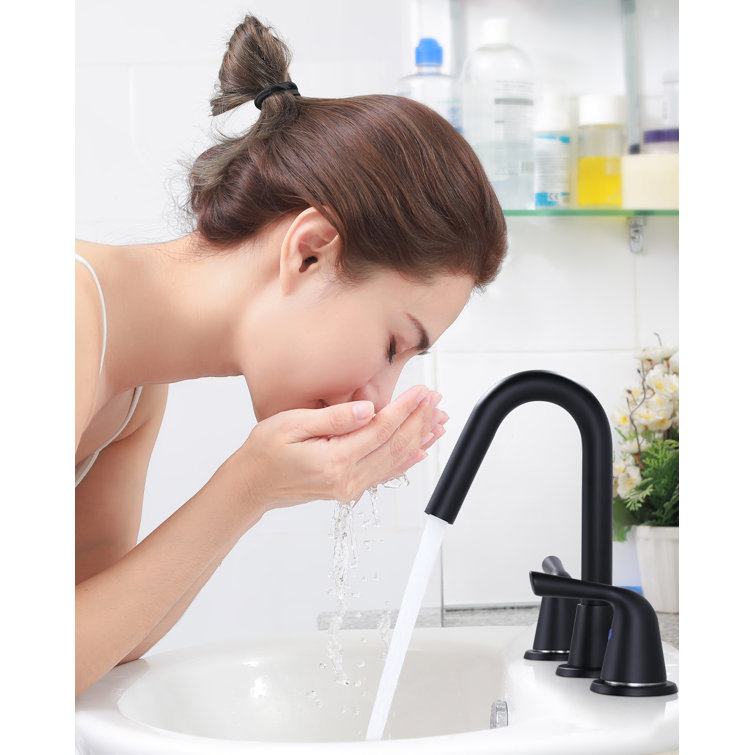 Matte Black Double Handle Widespread Bathroom Faucet with Drain Kit