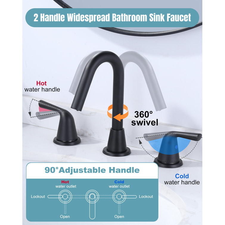 Matte Black Double Handle Widespread Bathroom Faucet with Drain Kit