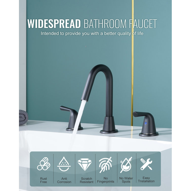 Matte Black Double Handle Widespread Bathroom Faucet with Drain Kit