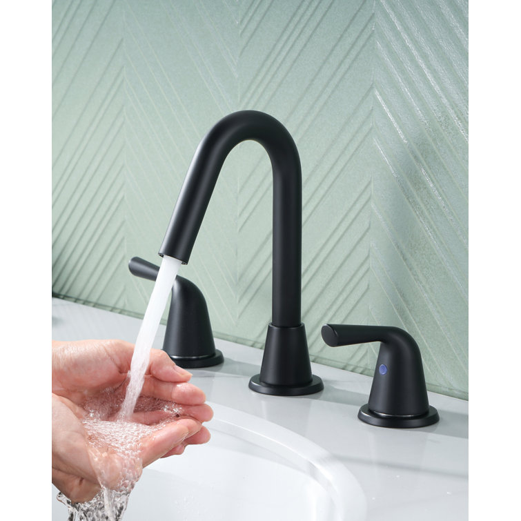 Matte Black Double Handle Widespread Bathroom Faucet with Drain Kit