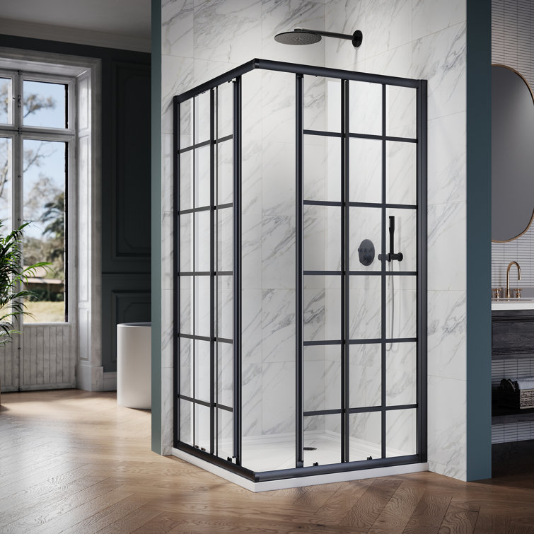 Black Framed 36'' x 36'' Clear Tempered Glass Shower Enclosure
