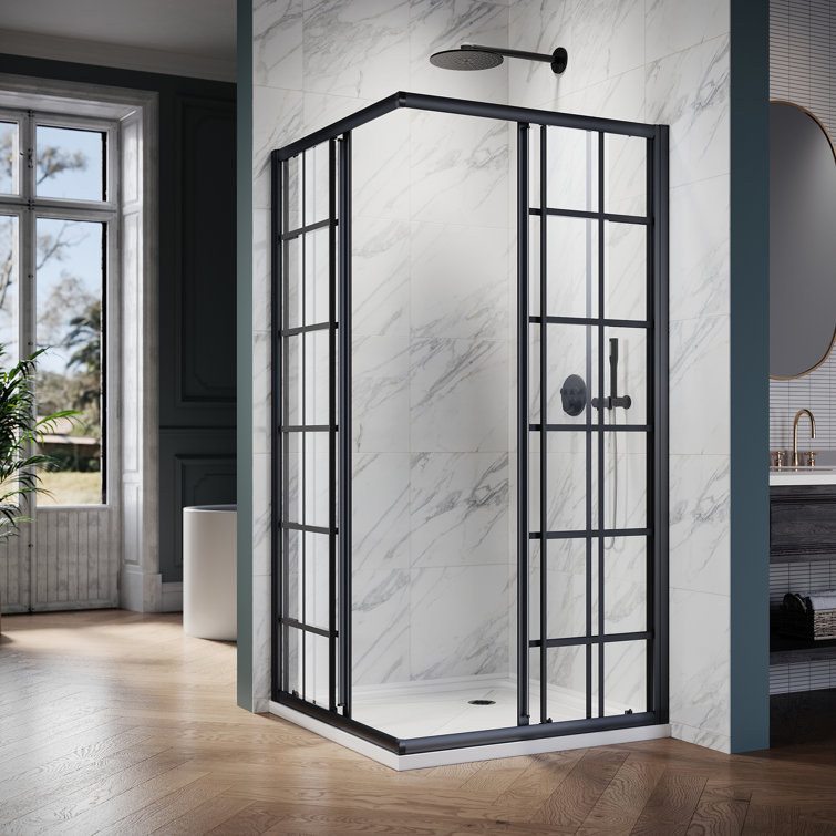 Black Framed 36'' x 36'' Clear Tempered Glass Shower Enclosure