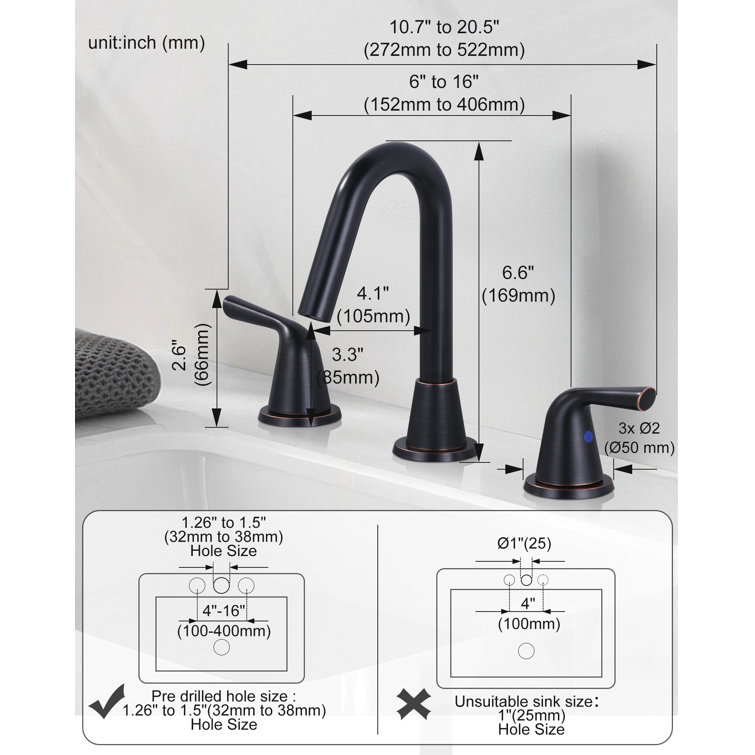 Oil Rubbed Bronze 8-Inch Widespread Double Handle Bathroom Faucet