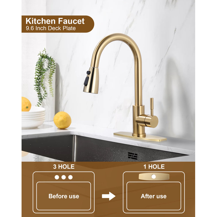 Brushed Gold Stainless Steel Sink Faucet Hole Cover Deck Plate