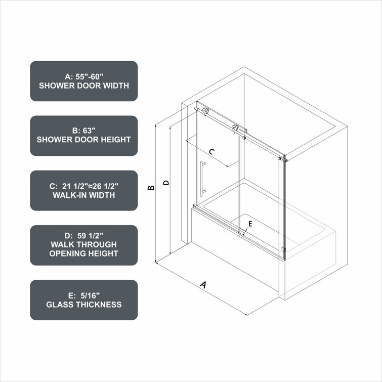 60'' Brushed Nickel Frameless Sliding Shower Door with Clear Glass