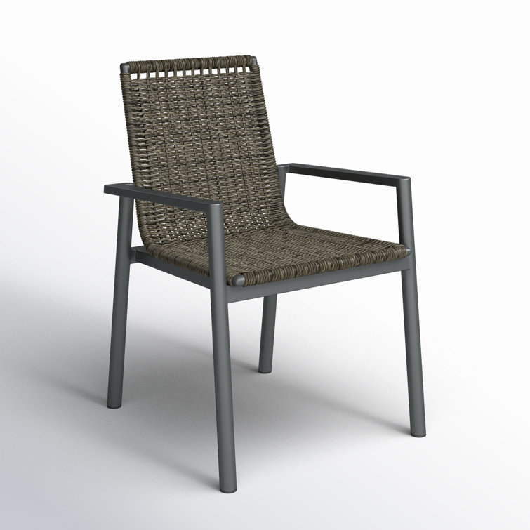 Gray Woven Wicker Outdoor Dining Armchair
