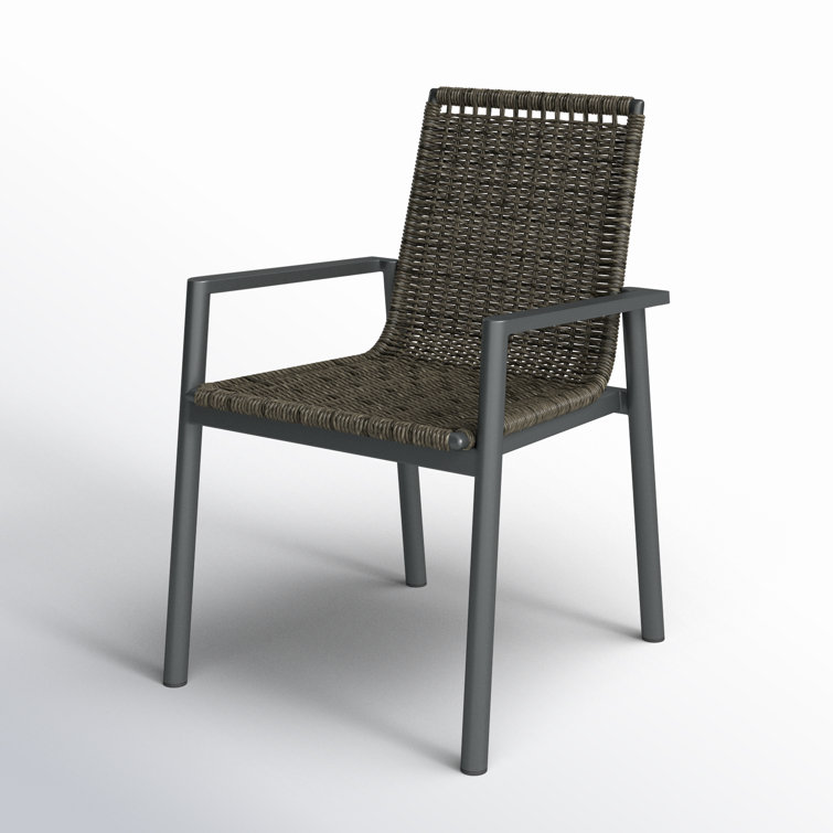 Gray Woven Wicker Outdoor Dining Armchair