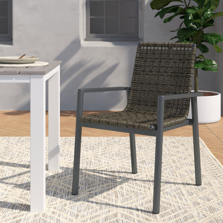 Gray Woven Wicker Outdoor Dining Armchair