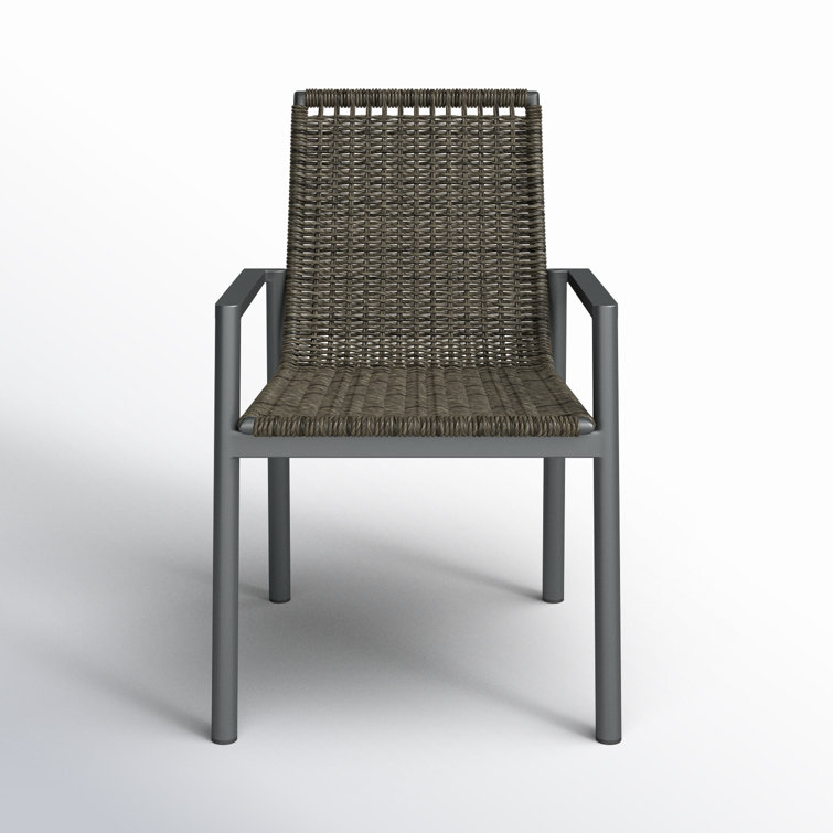 Gray Woven Wicker Outdoor Dining Armchair