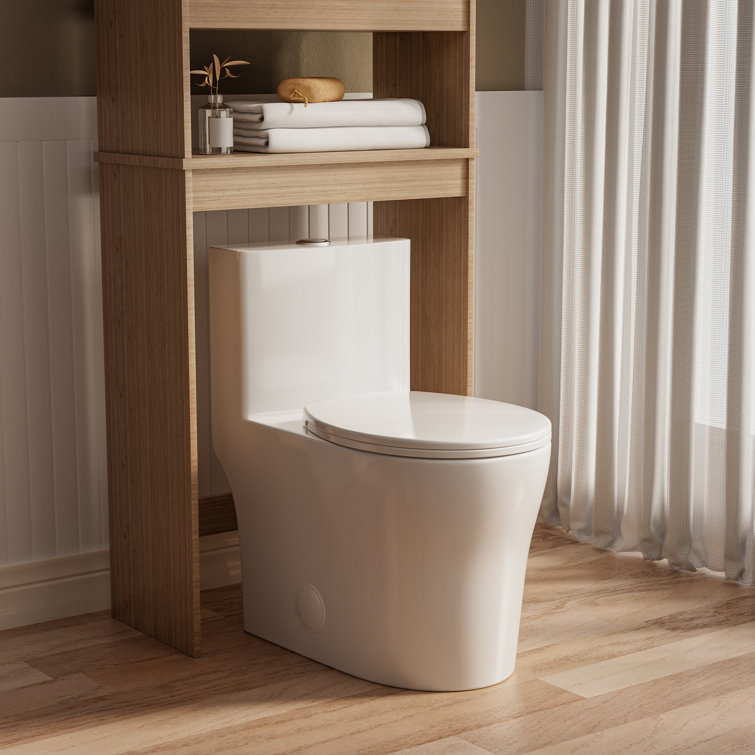 Gloss White Round One-Piece Dual Flush Toilet with Soft Close Seat