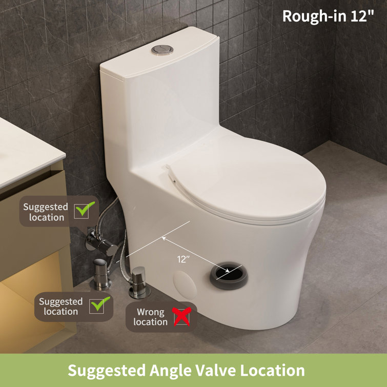 Gloss White Round One-Piece Dual Flush Toilet with Soft Close Seat