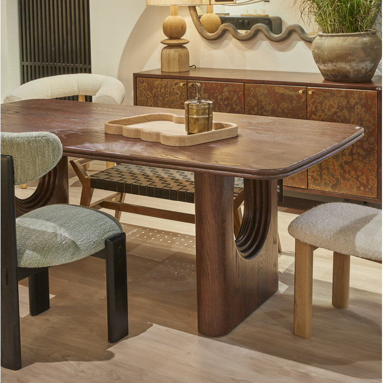 Brown Reclaimed Wood Rectangular Dining Table with Arched Legs