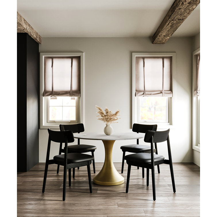 Black Oak and Leather Low Back Side Chair Set