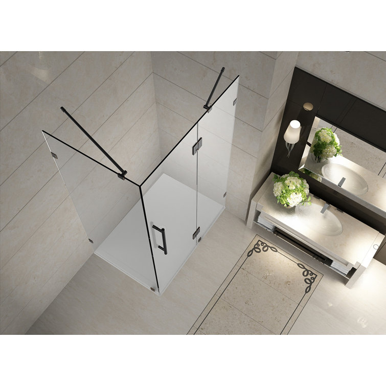 Avalux 72" Frosted Glass Frameless Hinged Shower Enclosure with Chrome Finish