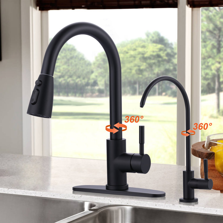Matte Black Stainless Steel Pull-Down Kitchen Faucet with Water Filter